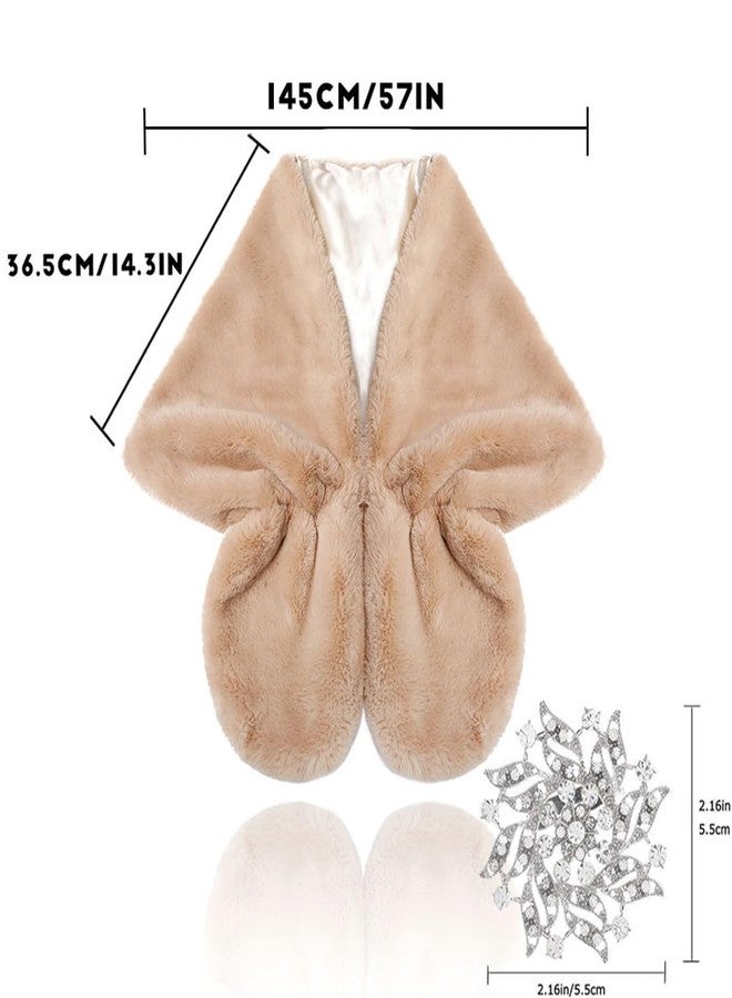 شال زفاف نسائي من الفرو الصناعي من بونزي، وشاح زفاف للعروس، مزين بدبوس بروش للعروس ووصيفاتها (لون الجملي) - Image 2